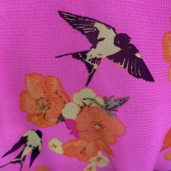 Free Bird Medium Pink Scoop Neck Spaghetti Straps Hi Lo Hem Birds Flowers Dress - Picture 6 of 8